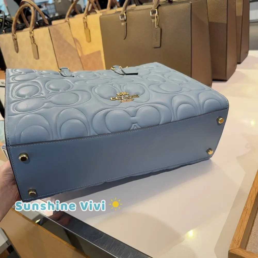 NWT Coach Maggie Large Tote Bag in Signature CY672 smooth leather Gold/Azure